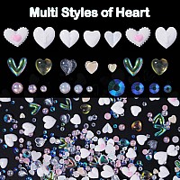 500 Pcs White Hearts Pearls Gems 3D Nail Charms Variety Hearts Cute Nail Charms Mix Pink Color White Flatback Pearls Resin Rhine