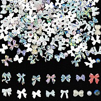 500 Pcs White Bows Pearls Gems 3D Nail Charms Variety Bows Cute Nail Charms Mix Pink Color White Flatback Pearls Resin Rhineston