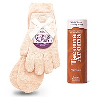 Purple Canyon Moisturizing Socks Gloves And Heel Balm Foot Care Kit Peach Socks And Gloves Infused With Aloe Vera And Vitami