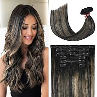 Ugotrays Hair Extensions Real Human Hair Balayage Black To Light Brown Highlight Black Hair Extensions 70G 7Pcs 161 9A Brazil