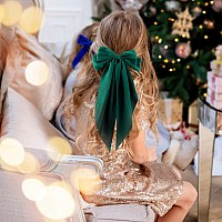 Atoden Silky Satin Green Oversized Bowknot Bow Hair Accessories 2 Pcs Large Hair Barrettes With Long Tails Metal Clips For Aes