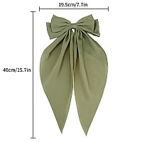 Atoden Silky Satin Green Oversized Bowknot Bow Hair Accessories 2 Pcs Large Hair Barrettes With Long Tails Metal Clips For Aes