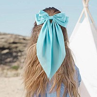 Atoden Silky Satin Oversized Long Tail Bowknot Hair Accessories 2 Pcs Big Blue Barrettes With Metal Clips For Women