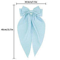 Atoden Silky Satin Oversized Long Tail Bowknot Hair Accessories 2 Pcs Big Blue Barrettes With Metal Clips For Women