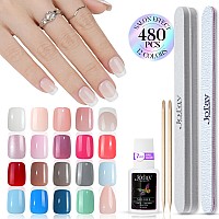 Short Fake Nails 480Pcs Ombre Press On Nails Kit Short Square Solid Color Fake Nails Acrylic False Nails With French Design G