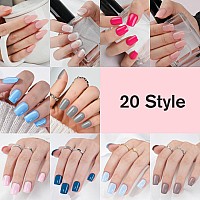 Short Fake Nails 480Pcs Ombre Press On Nails Kit Short Square Solid Color Fake Nails Acrylic False Nails With French Design G