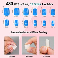 Short Fake Nails 480Pcs Ombre Press On Nails Kit Short Square Solid Color Fake Nails Acrylic False Nails With French Design G