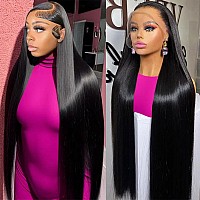 Metamuclia Hair 34 Inch Long Straight Lace Front Wigs Human Hair Preplucked 180 Density 13X4 Hd Lace Frontal Human Hair Wigs F