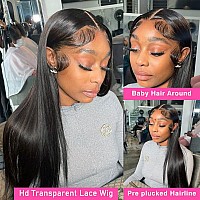 Metamuclia Hair 34 Inch Long Straight Lace Front Wigs Human Hair Preplucked 180 Density 13X4 Hd Lace Frontal Human Hair Wigs F