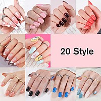 Jofay Fashion 480Pcs French Tip Press On Nails Mixed Solid Coldrs Fake Nails Short Square With Nail Glue Acrylic False Nails