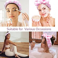 Chanaco Spa Set Makeup Skincare And Face Wash Hair Band With Pink Sponge Bow Tie Headband And Wrist Bands For Womens Hair