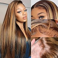 Metamuclia Honey Blonde 13X4 Hd Lace Front Wig Human Hair Highlight Straight Lace Frontal Wigs Human Hair Pre Plucked 24 Inch 18