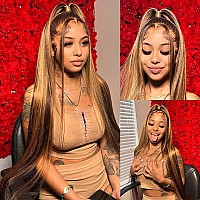 Metamuclia Honey Blonde 13X4 Hd Lace Front Wig Human Hair Highlight Straight Lace Frontal Wigs Human Hair Pre Plucked 30 Inch 18