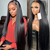 Metamuclia Hair 32 Inch Long Straight Lace Front Wigs Human Hair Preplucked 180 Density 13X4 Hd Lace Frontal Human Hair Wigs F