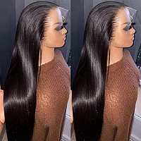 Metamuclia Hair 32 Inch Long Straight Lace Front Wigs Human Hair Preplucked 180 Density 13X4 Hd Lace Frontal Human Hair Wigs F