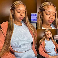 Metamuclia Honey Blonde 13X4 Hd Lace Front Wig Human Hair Highlight Straight Lace Frontal Wigs Human Hair Pre Plucked 28 Inch 18