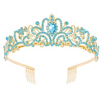 Didder Gold Aque Blue Rhinestone Princess Tiaras And Crowns For Women And Girls Birthday Tiara Crown Halloween Costume Party Wed