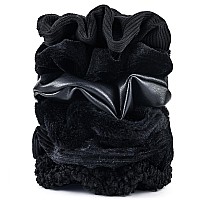 Scrunchies For Women Girls 6Pcs Black Velvet Scrunchies For Thick Hair Ultra Textured Soft Scrunchy Hair Ties Solid Elastic Hair