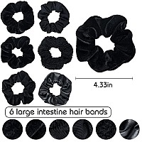 Scrunchies For Women Girls 6Pcs Black Velvet Scrunchies For Thick Hair Ultra Textured Soft Scrunchy Hair Ties Solid Elastic Hair