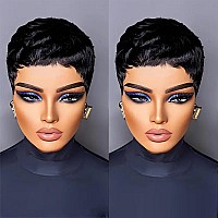 Vck Short Human Hair Wigs For Black Women Short Bob Human Hair Wigs Pixie Cut Wigs For Black Women Black Layered Wigs Brazilian