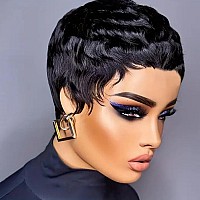 Vck Short Human Hair Wigs For Black Women Short Bob Human Hair Wigs Pixie Cut Wigs For Black Women Black Layered Wigs Brazilian