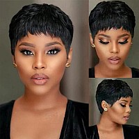 Vck Short Human Hair Wigs For Black Women Short Bob Human Hair Wigs Pixie Cut Wigs For Black Women Black Layered Wigs Brazilian