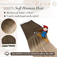 Ugeat Tape In Hair Extensions Real Human Hair Ombre Light Brown To Platinum Blonde Hair Extensions Balayage Human Hair Tape In R