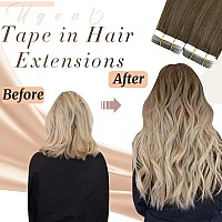 Ugeat Tape In Hair Extensions Real Human Hair Ombre Light Brown To Platinum Blonde Hair Extensions Balayage Human Hair Tape In R