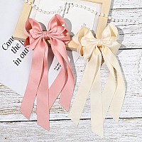 Aileam Hair Clip 2Pcs Beige Pink Hair Bow Ribbon With Metal Clip For Women Girls Toddlers Teens Kids