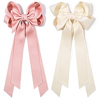 Aileam Hair Clip 2Pcs Beige Pink Hair Bow Ribbon With Metal Clip For Women Girls Toddlers Teens Kids