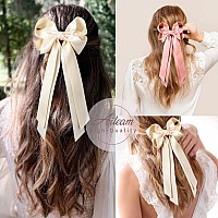 Aileam Hair Clip 2Pcs Beige Pink Hair Bow Ribbon With Metal Clip For Women Girls Toddlers Teens Kids