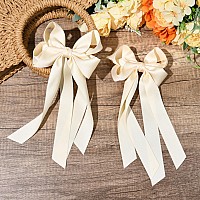 Aileam Hair Clip 2Pcs Hair Bows For Women Hair Clip Beige Silky Satin Ribbon Accessories With Metal Clips For Women Girls Toddl