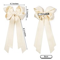 Aileam Hair Clip 2Pcs Hair Bows For Women Hair Clip Beige Silky Satin Ribbon Accessories With Metal Clips For Women Girls Toddl