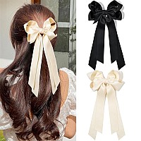 2Pcs Hair Accessories Black Beige Ribbon Slides With Metal Clips For Women Girls Toddlers And Teens