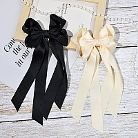 2Pcs Hair Accessories Black Beige Ribbon Slides With Metal Clips For Women Girls Toddlers And Teens