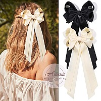 2Pcs Hair Accessories Black Beige Ribbon Slides With Metal Clips For Women Girls Toddlers And Teens