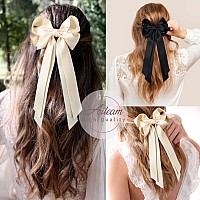 2Pcs Hair Accessories Black Beige Ribbon Slides With Metal Clips For Women Girls Toddlers And Teens