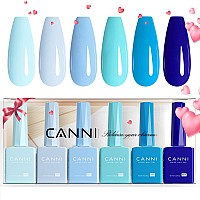 Canni 6Pcs 9Ml Navy Blue Gel Nail Polish Set Dark Blue Gel Polish Kit Royal Light Baby Blue Colors Diy At Home Salon Christmas