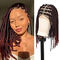 Brinbea 13X8 Hd Knotless Braided Wigs For Women Short Box Braid Wig Braided Lace Front Wigs Bob Braided Wig Burgundy Human Hai