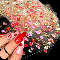 30 Sheets Valentines Day Nail Art Stickers Red Heart Nail Decals 3D Selfadhesive Rose Lip Kiss Nail Supplies Diy Acrylic Nails