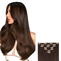 Befana Clip In Hair Extensions Medium Brown 100 Real Human Hair 14Inch 7Pcs 70G Straight Silky Hair Extensions Brown For Women