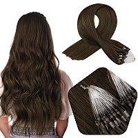 Full Shine Long Micro Loop Hair Extensions Human Hair 24 Inch Remy Straight Micro Link Hair Extensions Real Human Hair Color 2 B