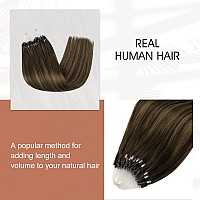 Full Shine Natural Micro Beads Hair Extensions Remy Human Hair 16 Inch Balayage Color 282 Dark Brown Mixed With Ash Brown Micr