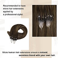 Full Shine Natural Micro Beads Hair Extensions Remy Human Hair 16 Inch Balayage Color 282 Dark Brown Mixed With Ash Brown Micr