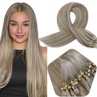 Full Shine Micro Beads Hair Extensions Real Human Hair Color 18613 Ash Blonde Micro Link Human Hair Extensions 20Inch Prebonded