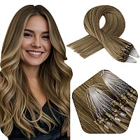 Full Shine Blonde Micro Loop Human Hair Extensions Color 4 Medium Brown Highlighted 27 Honey Blonde Micro Ring Hair Extensions R