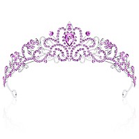 Cieher Purple Crown Purple Tiara Prom Crowns For Women Purple Queen Crown Princess Crown For Girls Luxury Rhinestone Purple Crow