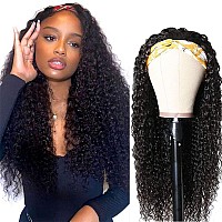 Punmasa Headband Wig Human Hair Deep Wave 24 Inch None Lace Front Wig Human Hair Machine Made Wigs Glueless Curly Hair Headband