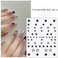 6Sheets Black White Nail Art Stickers Metallic Nail Decals Simple Cute Bow Stars Hearts Star Shapes Stickers For Nail Art Desi