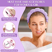 Erhiry Spa Headband For Washing Face Makeup Headband And Wristband Set Non Slip Headband Washing Face Terry Cloth Face Wash H